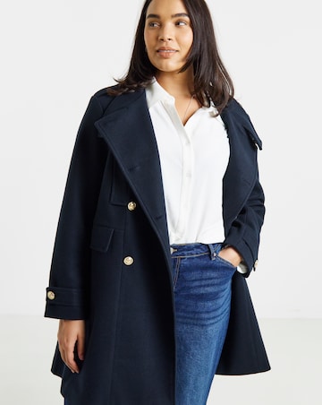 Simply Be Navy Funnel Neck Military Coat