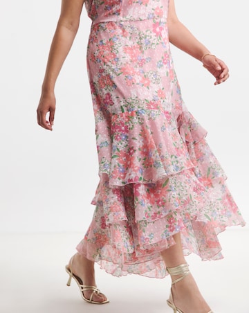 Boutique Floral Print Frill Hem Dobby Georgette Maxi Dress