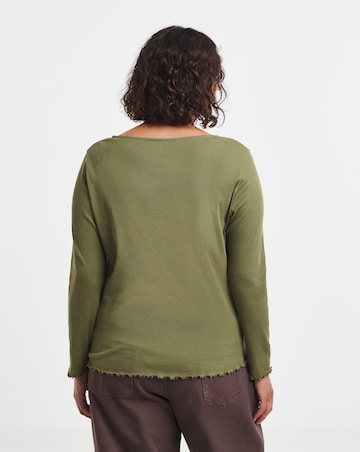 Simply Be Olive Long Sleeve Button Through Ribbed Cardigan