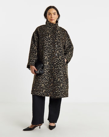 Leopard Print Funnel Neck Coat