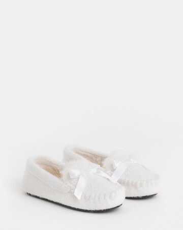 Lorna Knitted Full Slipper With Bow Detail - Wide Fit (E)