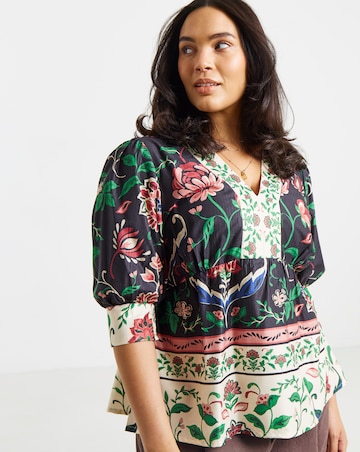 Simply Be Border Print Puff Sleeve Top