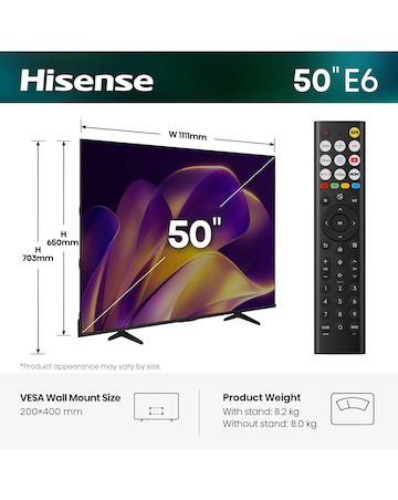 Hisense 50E6STUK 50in 4K Ultra HD HDR LED Smart TV