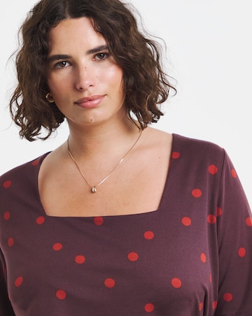 Simply Be Red Spot Print Half Sleeve Square Neck Top