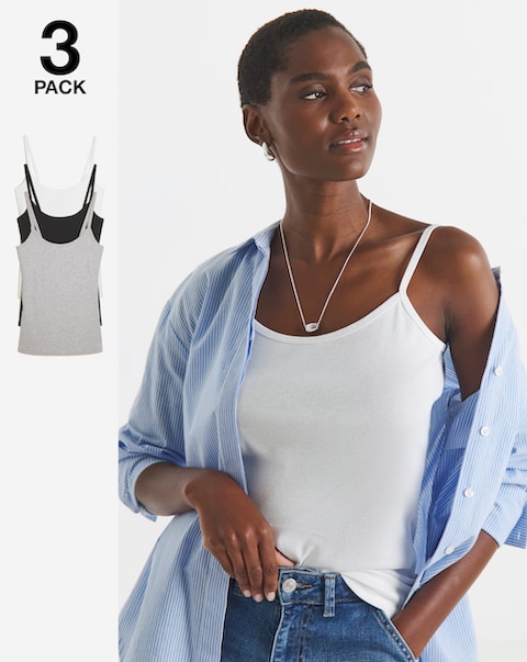 Pure Cotton Black White & Grey 3 Pack Cami Vest