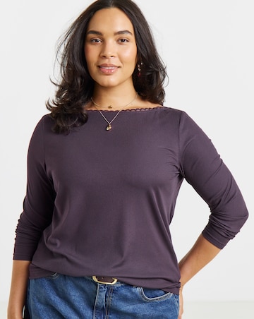 Simply Be Red Lace Slash Neck Long Sleeve Top