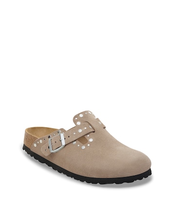 Birkenstock Boston Taupe Suede Rivet Mules - Standard Fit (D)