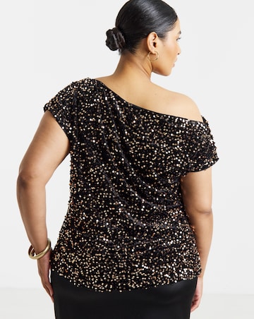 Simply Be Chocolate Velvet Sequin Off The Shoulder Top