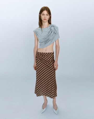 Mango Gingham Skirt With Draped Detail