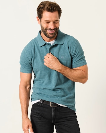 FatFace Short Sleeve Pique Polo - Dark Teal Blue