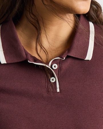 Simply Be Chocolate Long Sleeve Ribbed Polo Neck With Contrast Tipping