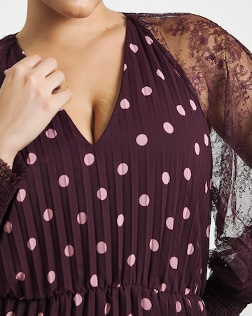 Joanna Hope Polka Dot Lace Sleeve Midi Dress