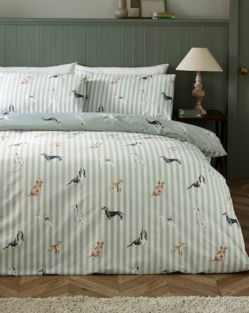 Catherine Lansfield Dog Stripe Duvet Cover Set