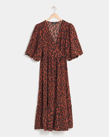 Simply Be Animal Print Puff Sleeve Woven Wrap Midi Dress