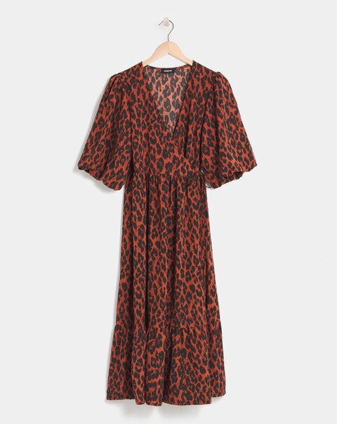 Simply Be Animal Print Puff Sleeve Woven Wrap Midi Dress