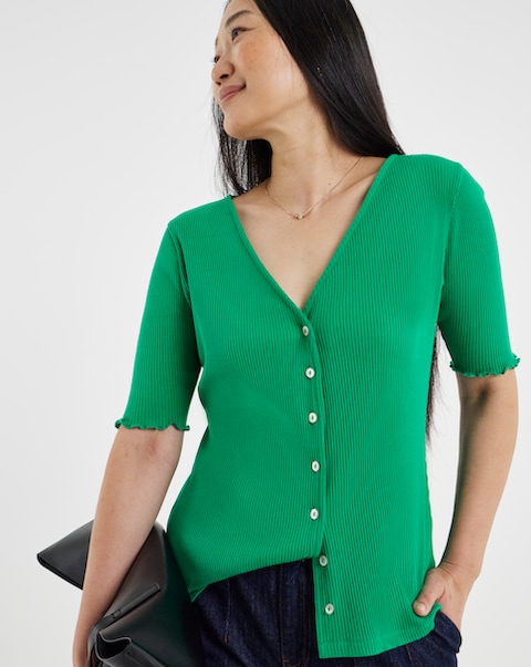 Green Lettuce Half Sleeve Rib Cardigan