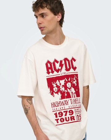 Only & Sons ACDC Relaxed Fit T-Shirt - Off White