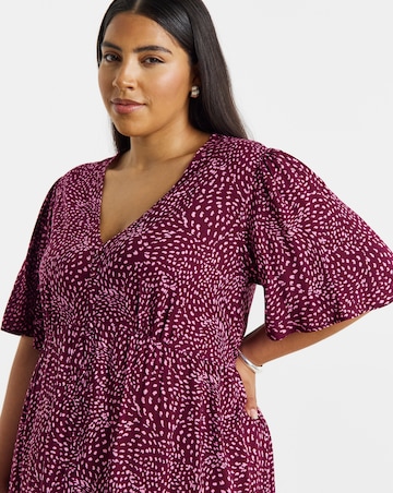 Berry Print Spun Viscose Button Up Midi Dress