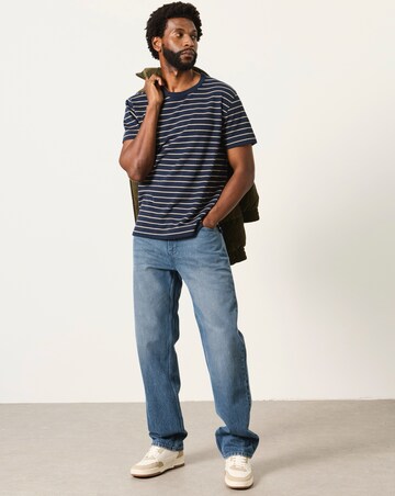 FatFace Short Sleeve Small Stripe T-Shirt - Navy