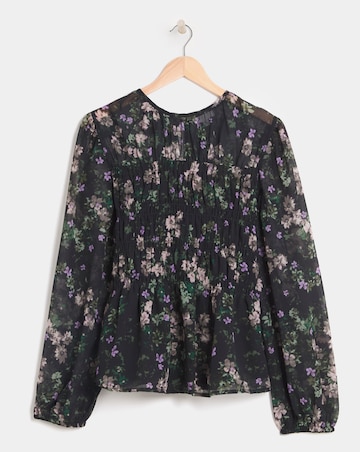 Floral Print Georgette Shirred Blouse