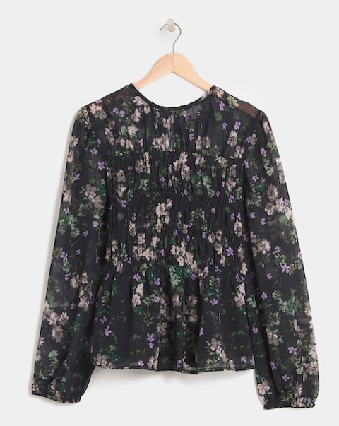 Floral Print Georgette Shirred Blouse