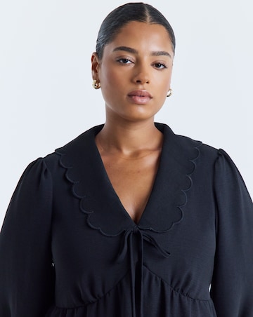 Simply Be Black Long Sleeve Collared Skater Dress