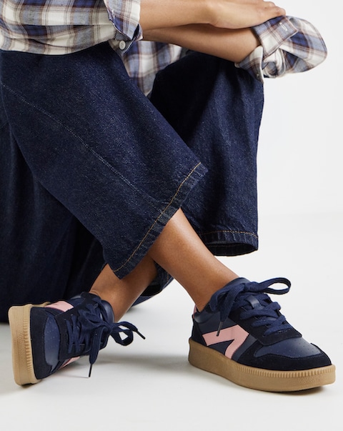 Rumba Leather Retro Lace up Trainer - Extra Wide Fit (EEE)