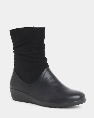 Cushion Walk Ruched Calf Wedge Boots - Wide Fit (E)