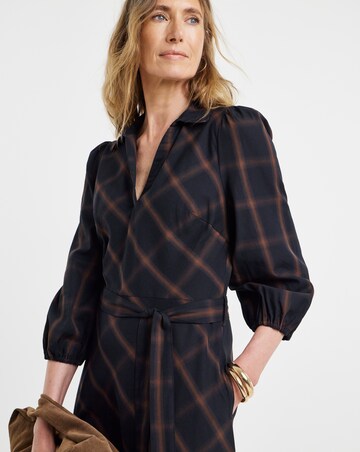 Navy Check Belted Shirt Dress