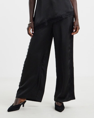 Satin Wide Leg Lace Trim Trouser Co Ord