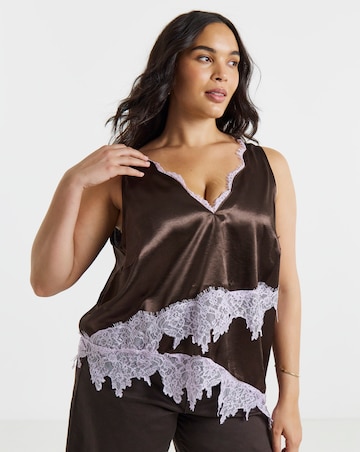 Simply Be Chocolate Satin Lace Trim Cami