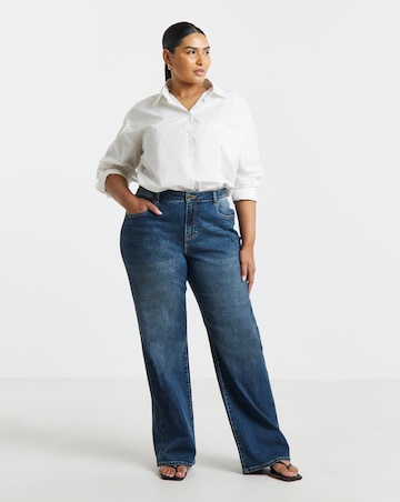 Mid Blue Side Embellished Wide Leg Jeans