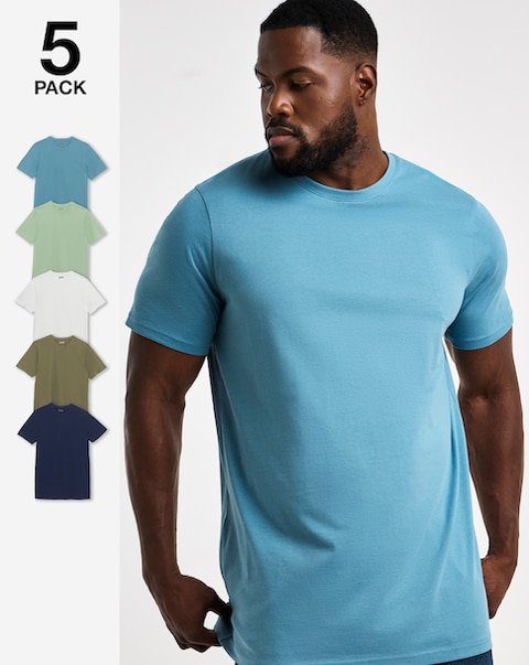 5 Pack Crew Neck T-Shirts Extra Long