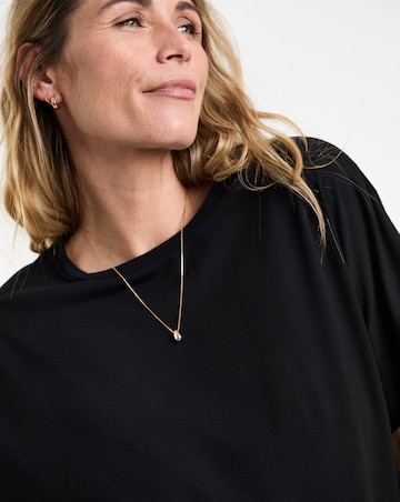 Black Crew Neck Grown On Sleeve Longline Dipped Back Top