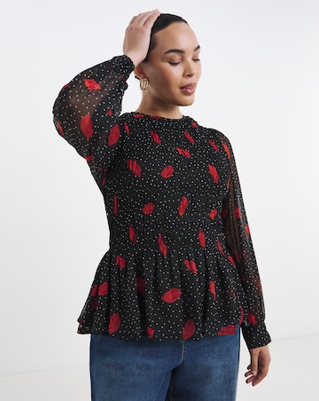 Simply Be Lip Print Puff Sleeve Shirred Top