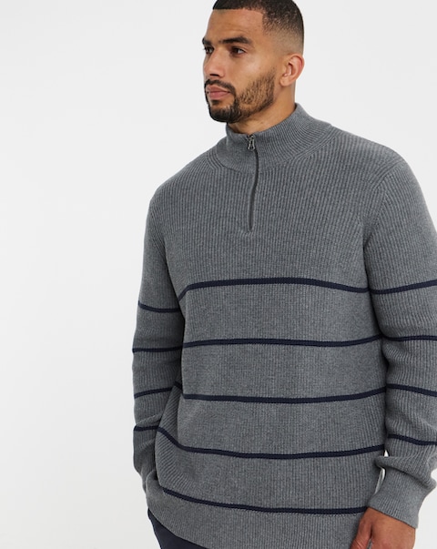 New In - Fisherman Stripe 1/4 Zip Knitted Jumper