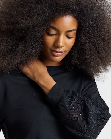 Black Cut Work Detail Sleeve Sweatshirt