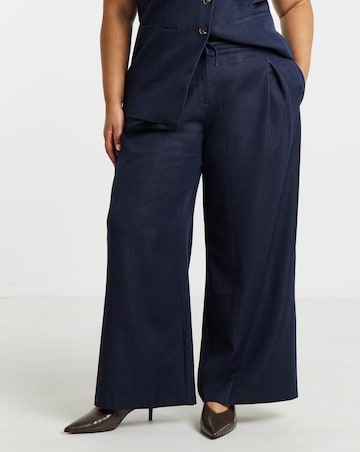Simply Be Indigo Denim Look Tie Waist Wide Leg Trouser
