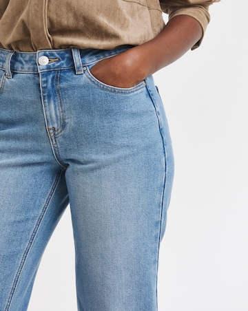 Blue Straight Crop Turn Up Jeans