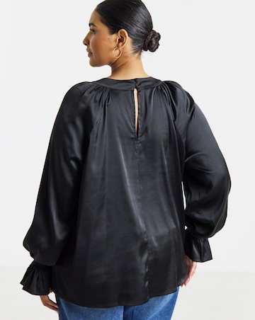 Simply Be Black Satin Keyhole Neck Blouse