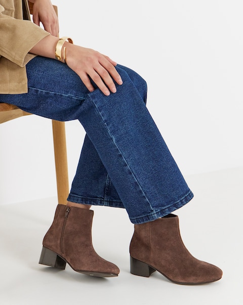Chiba Suede Low Block Heel Ankle Boot Wide E Fit