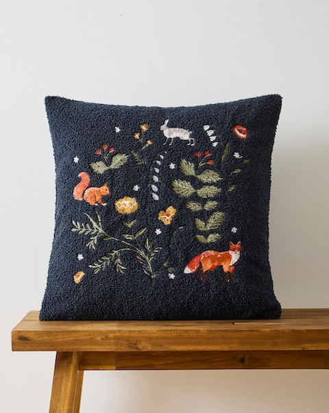 Woodland Animals Embroidered Boucle Cushion