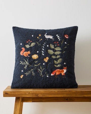 Woodland Animals Embroidered Boucle Cushion