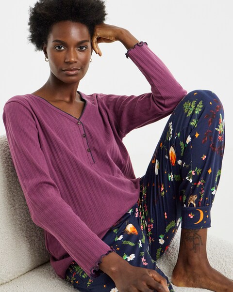 New In - Julipa Pointelle Henley Woodland PJ Set