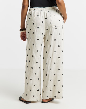 Simply Be Daisy Embroidered Linen Mix Wide Leg Trouser