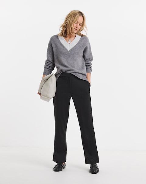 Black Tailored Jersey Straight Leg Trousers