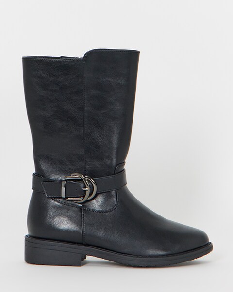 Cushion Walk Double Buckle Calf Height Boots - Extra Wide Fit (EEE)