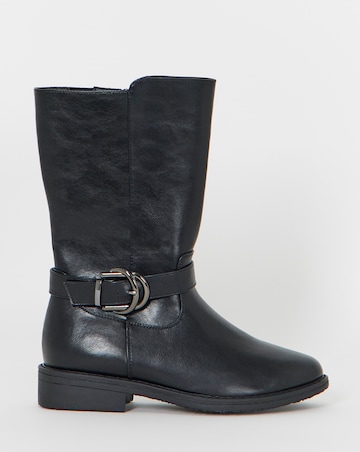 Cushion Walk Double Buckle Calf Height Boots - Wide Fit (E)