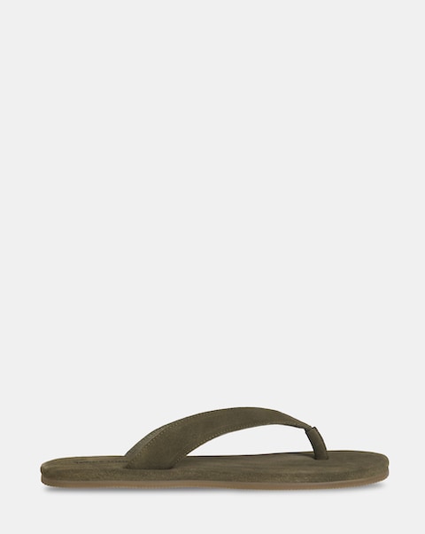 JACK & JONES Suede Flip Flops - Olive