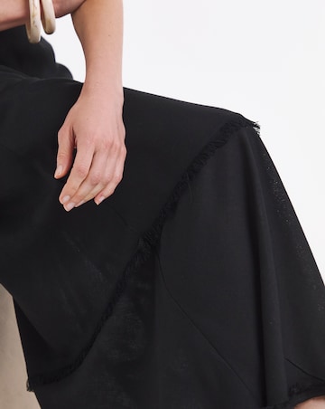 Black Linen Mix Frayed Hem Skirt